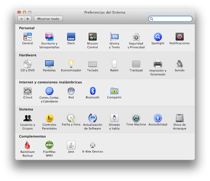 Preferencias del Sistema en Mac OS X con Backblaze en ellas