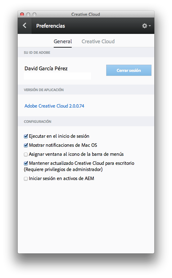 Cerrar sesión de creative cloud