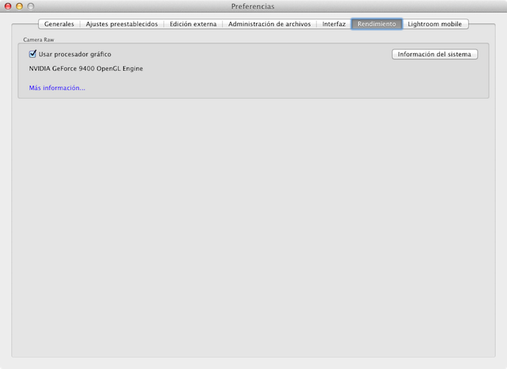 Activando la aceleración por tarjeta gráfica / GPU en Lightroom