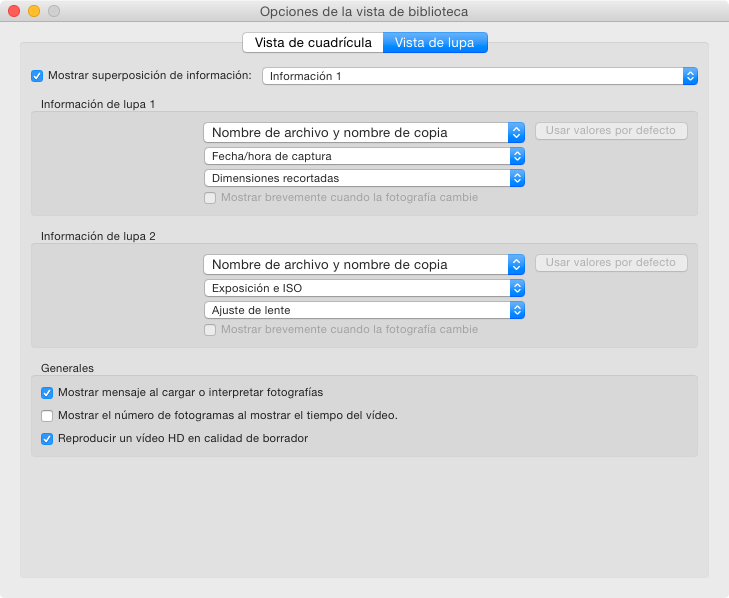 Configurando la información que se nos muestra en el modo Lupa de Lightroom si pulsamos la telca I.