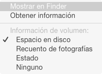 Menú de opciones sobre el nombre del disco