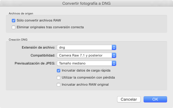 Convirtiendo a DNG